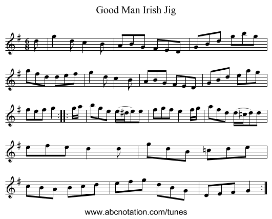 Good Man Irish Jig - staff notation