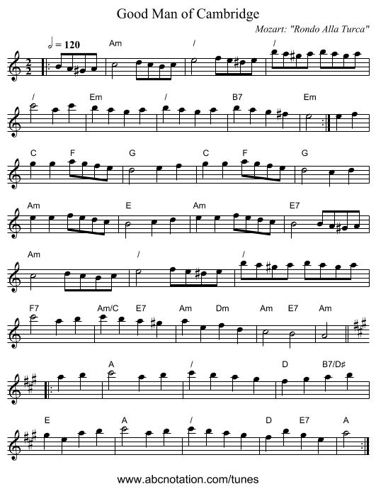 Good Man of Cambridge - staff notation