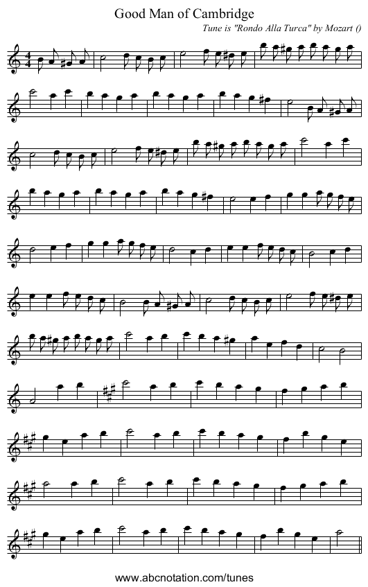 Good Man of Cambridge - staff notation