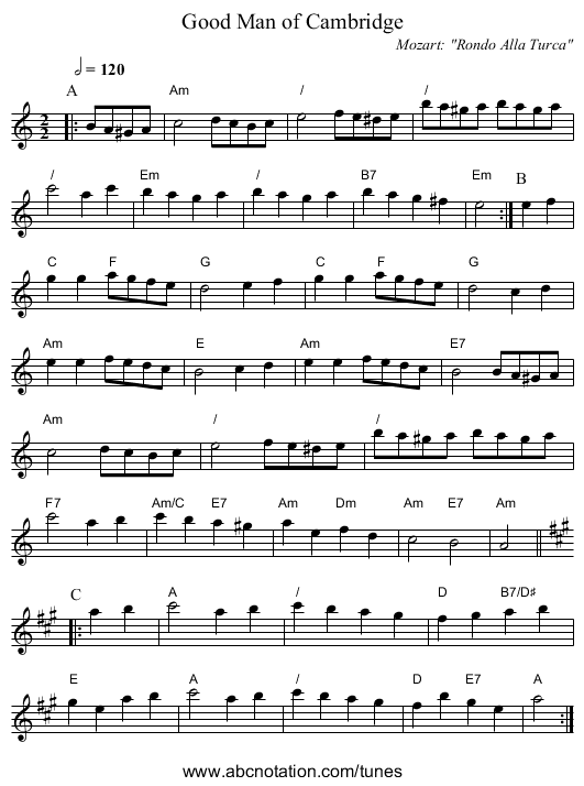 Good Man of Cambridge - staff notation