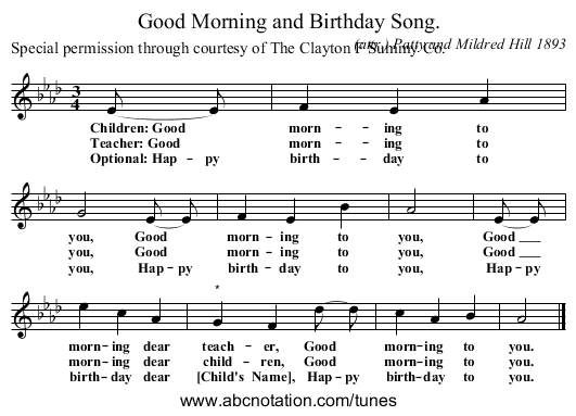 Good Morning and Birthday Song. - staff notation