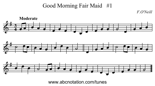 Good Morning Fair Maid   #1 - staff notation