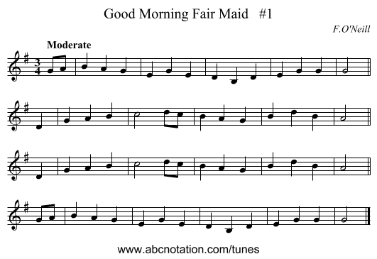 Good Morning Fair Maid #1 - staff notation
