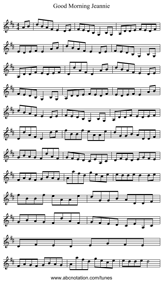 Good Morning Jeannie - staff notation