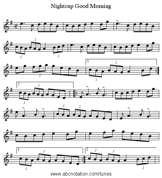 Good Morning, Nightcap - staff notation