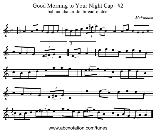 Good Morning to Your Night Cap   #2 - staff notation