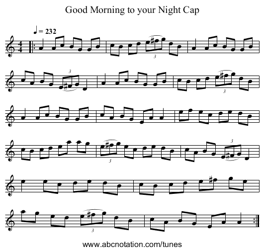 Good Morning to your Night Cap - staff notation