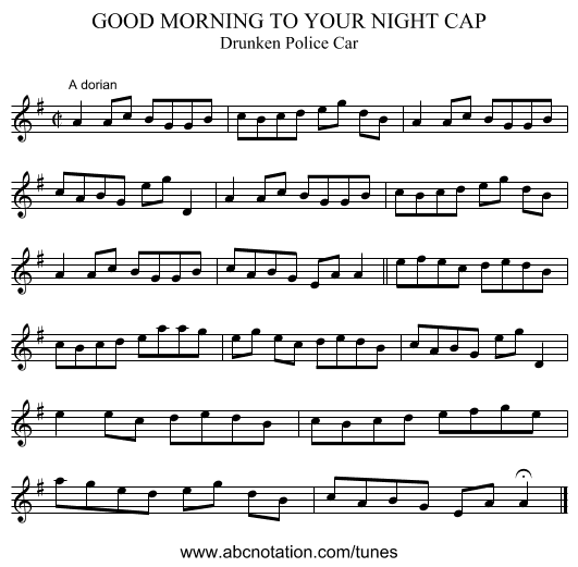 GOOD MORNING TO YOUR NIGHT CAP - staff notation