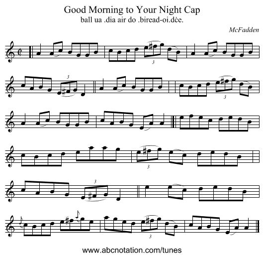 Good Morning to Your Night Cap - staff notation
