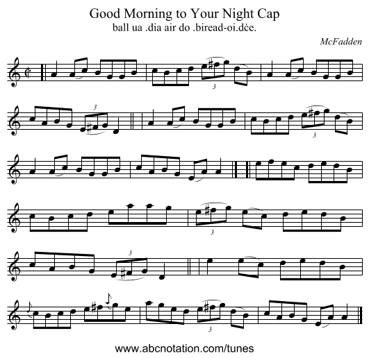 Good Morning to Your Night Cap - staff notation