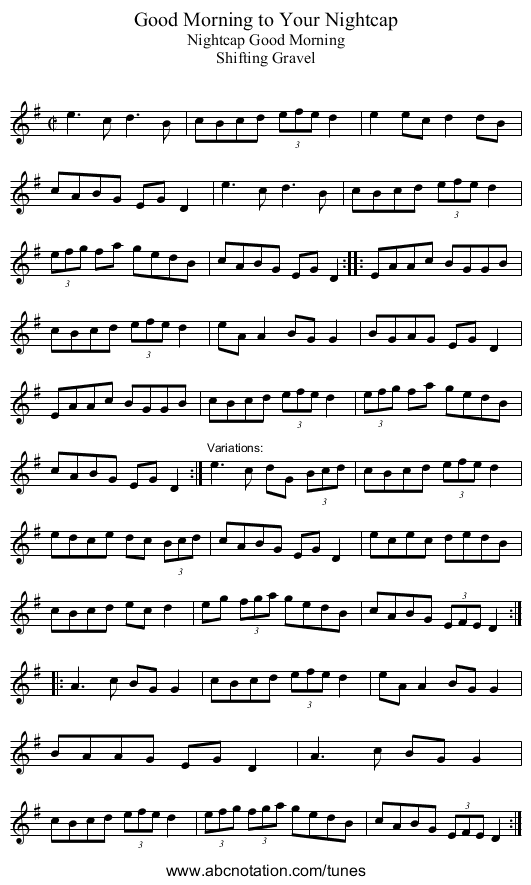 Good Morning to Your Nightcap - staff notation