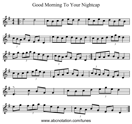 Good Morning To Your Nightcap - staff notation