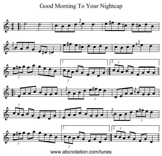 Good Morning To Your Nightcap - staff notation