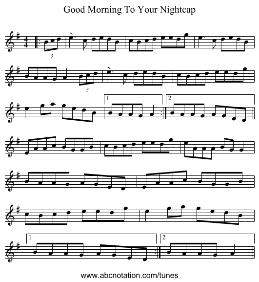 Good Morning To Your Nightcap - staff notation