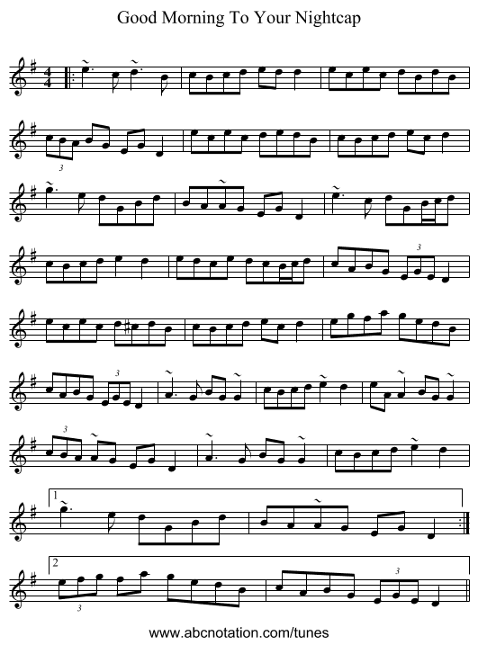 Good Morning To Your Nightcap - staff notation