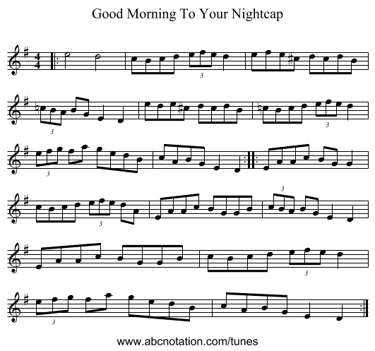 Good Morning To Your Nightcap - staff notation