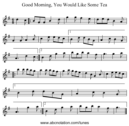 Good Morning, You Would Like Some Tea - staff notation