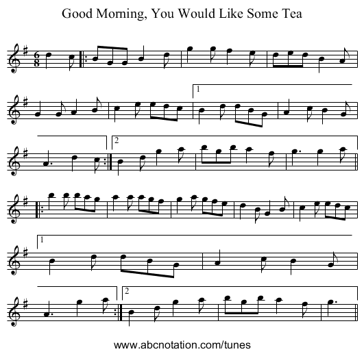 Good Morning, You Would Like Some Tea - staff notation