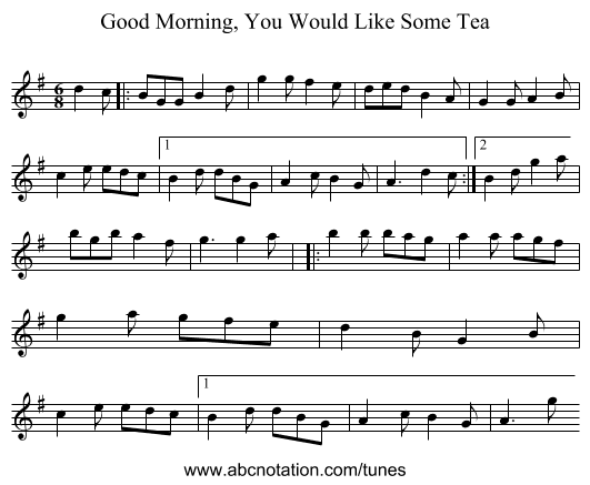 Good Morning, You Would Like Some Tea - staff notation