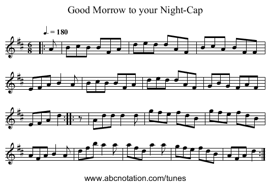 Good Morrow to your Night-Cap - staff notation