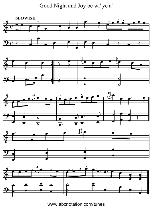 Good Night and Joy be wi' ye a' - staff notation