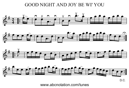 GOOD NIGHT AND JOY BE WI' YOU - staff notation