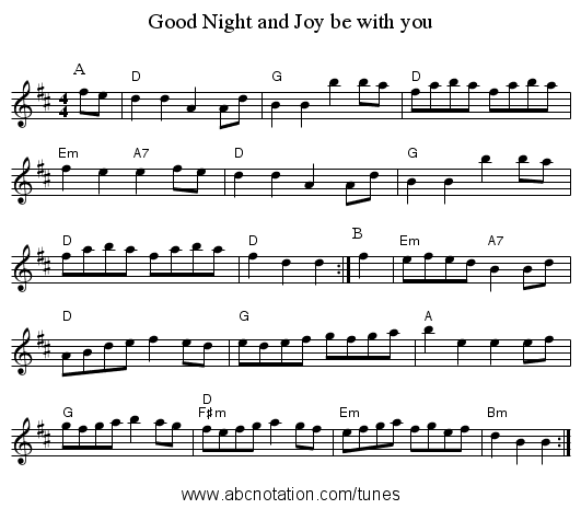 Good Night and Joy be with you - staff notation