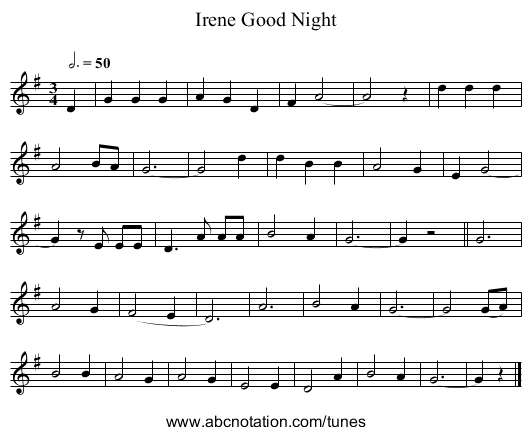 Good Night, Irene - staff notation