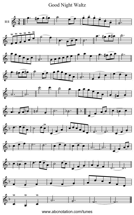 Good Night Waltz - staff notation