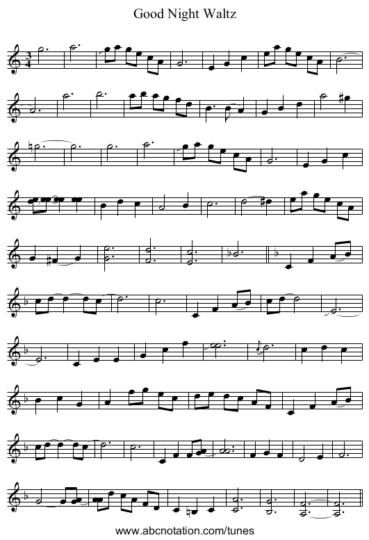 Good Night Waltz - staff notation
