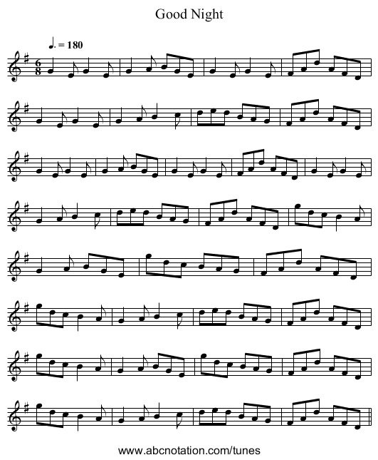 Good Night - staff notation