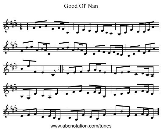 Good Ol' Nan - staff notation