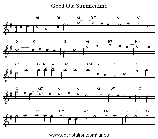 Good Old Summertime - staff notation