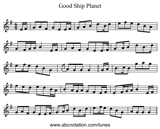 Good Ship Planet - staff notation