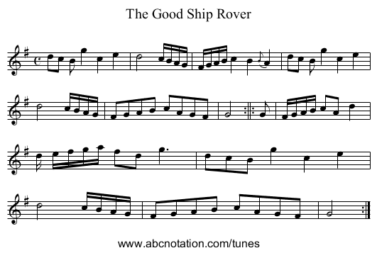 Good Ship Rover, The - staff notation