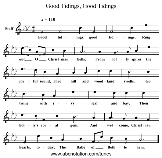 Good Tidings, Good Tidings - staff notation