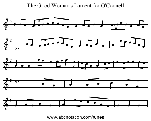 Good Woman's Lament for O'Connell, The - staff notation