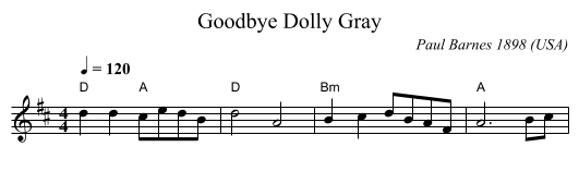 Goodbye Dolly Gray - staff notation