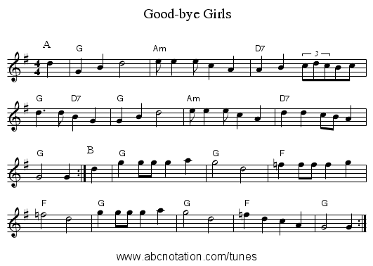 Good-bye Girls - staff notation