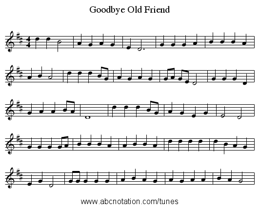 Goodbye Old Friend - staff notation