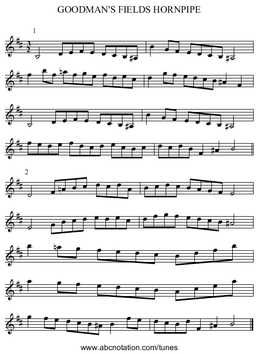 GOODMAN'S FIELDS HORNPIPE - staff notation