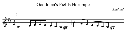 Goodman's Fields Hornpipe - staff notation