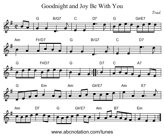 Goodnight and Joy Be With You - staff notation