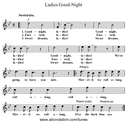 Good-Night, Ladies - staff notation