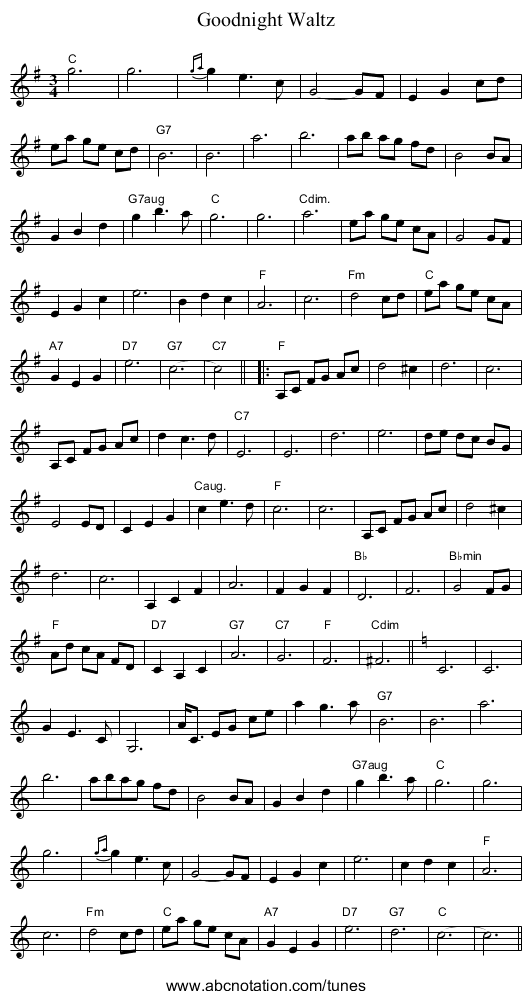 Goodnight Waltz - staff notation