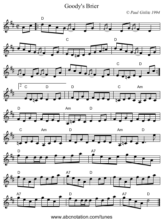 Goody's Brier - staff notation