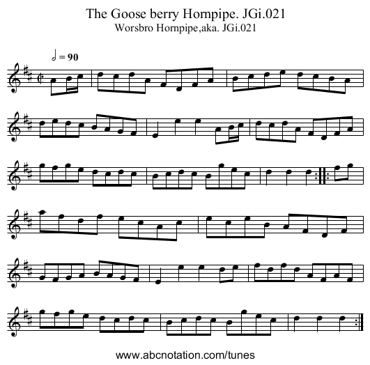 Goose berry Hornpipe. JGi.021, The - staff notation