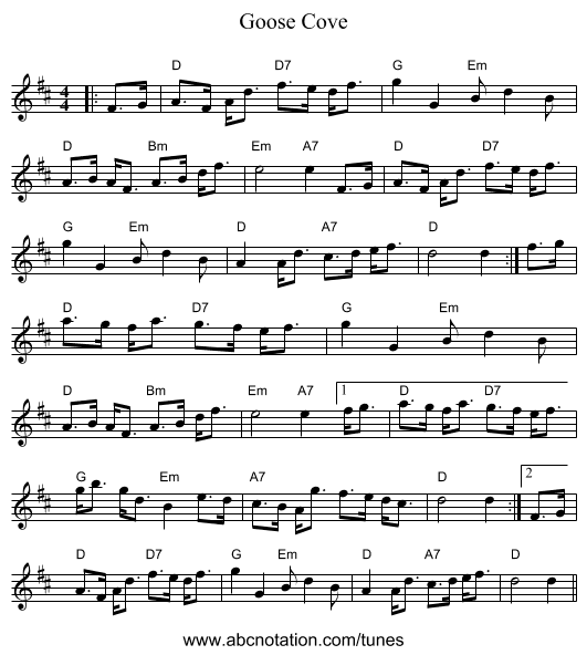 Goose Cove - staff notation