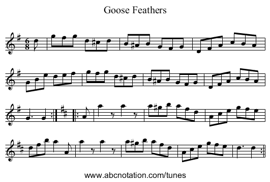 Goose Feathers - staff notation