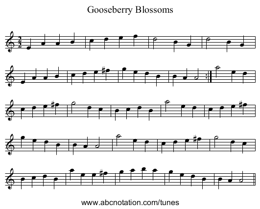 Gooseberry Blossoms - staff notation